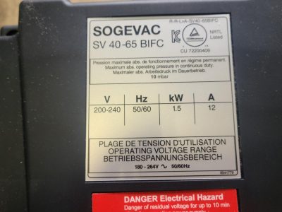 ロータリーポンプ ライボルト　Leybold SOGEVAC SV40-65 BIFC