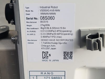 垂直多関節産業用ロボットアーム VS050A3-AV6-NNN 写真8