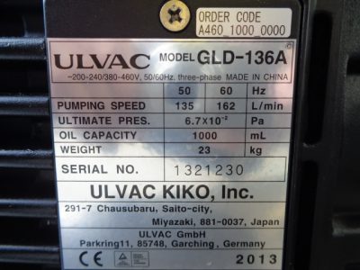 ロータリーポンプ アルバック　Ulvac GLD-136A